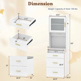 Makeup Vanity with Power Outlets and Flip-top Mirror and Storage Stool-White