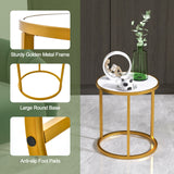 Marble Top Round Side Table 16-Inch End Table with Golden Metal Frame-2 Pieces