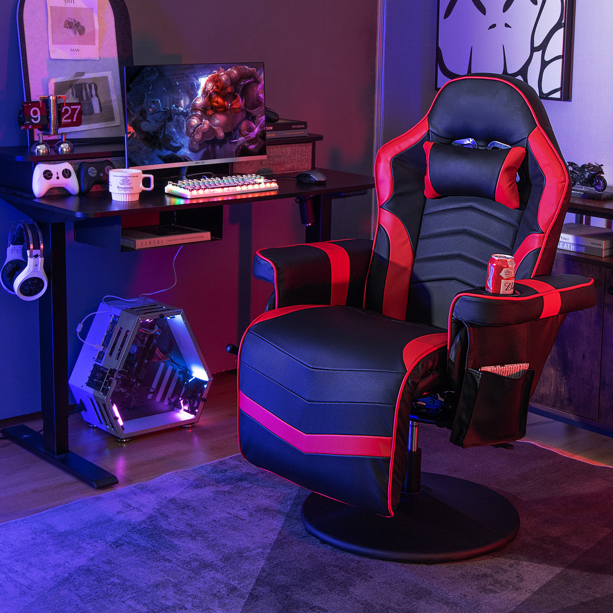 Massage Video Gaming Recliner Chair with Adjustable Height