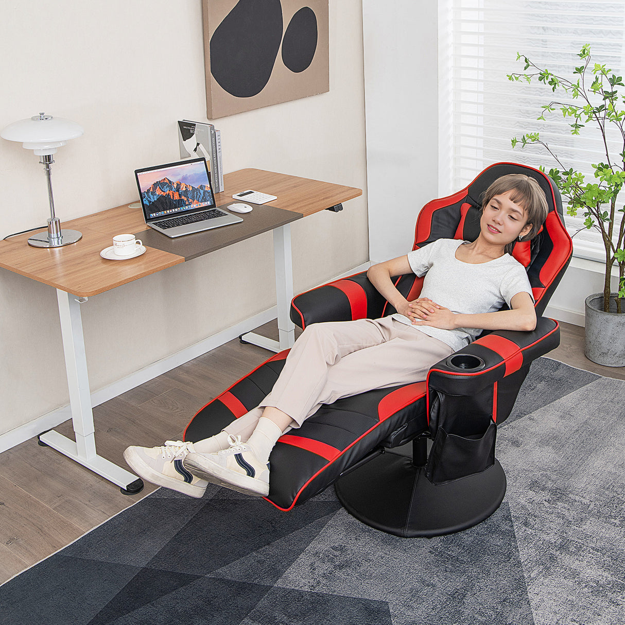 Massage Video Gaming Recliner Chair with Adjustable Height