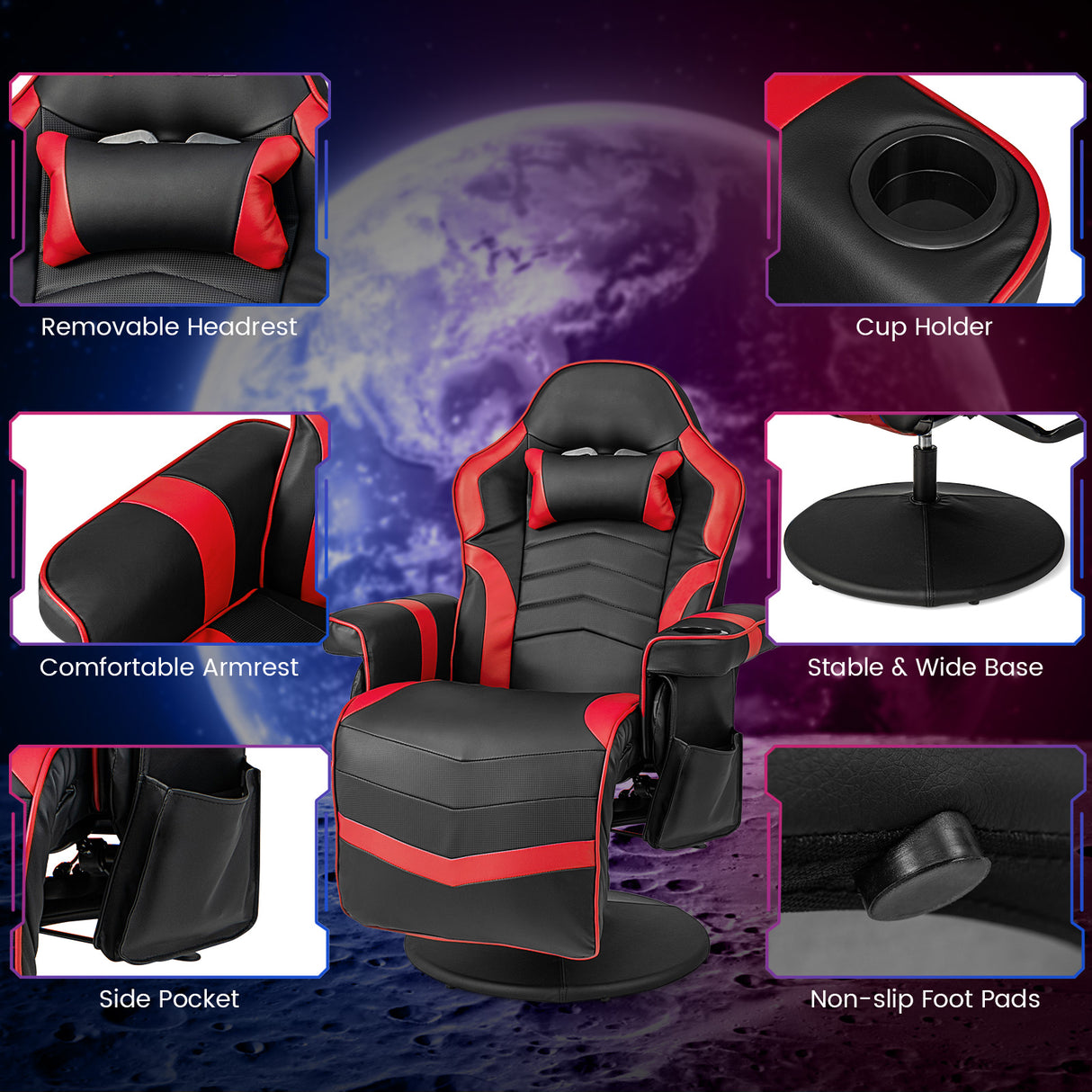 Massage Video Gaming Recliner Chair with Adjustable Height