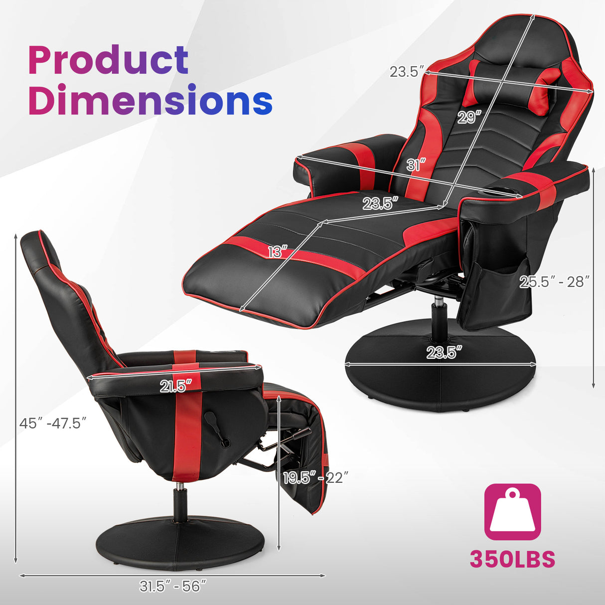 Massage Video Gaming Recliner Chair with Adjustable Height