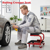 Mechanic Rolling Stool with Tool Trays and Magnetic Drawer for Garage-Red