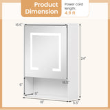 Medicine Cabinet with Mirror and 3 Color LED Lights Recessed or Wall Mounted-White