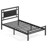 Metal Bed Frame with Upholstered Headboard-Twin Size
