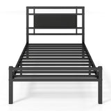 Metal Bed Frame with Upholstered Headboard-Twin Size