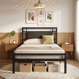 Metal Bed Frame with Upholstered Headboard-Twin Size