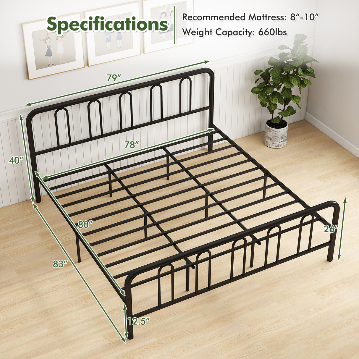 Full/Queen Size Metal Bed Frame with Headboard and Footboard