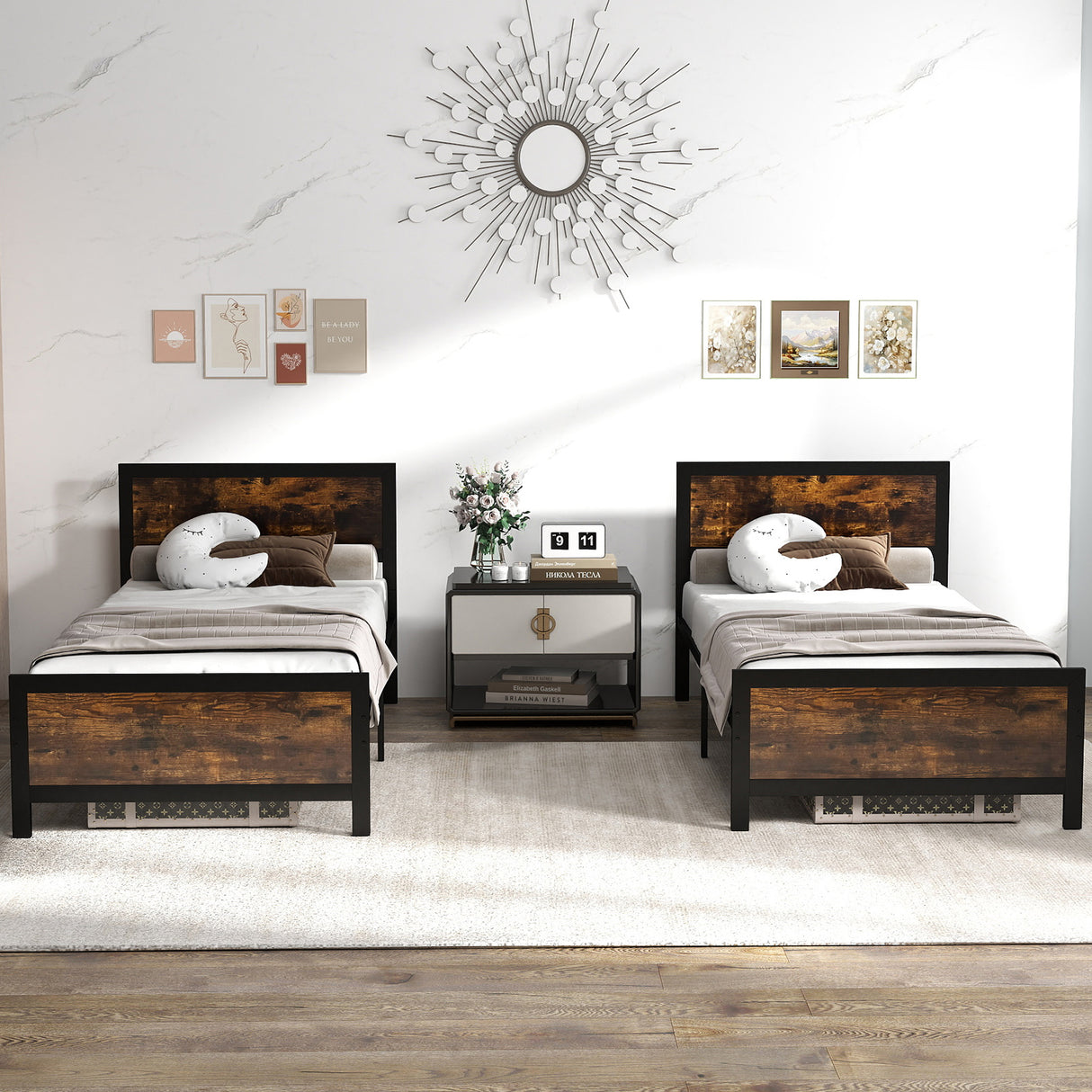 Metal Bed Frame with Headboard and Footboard