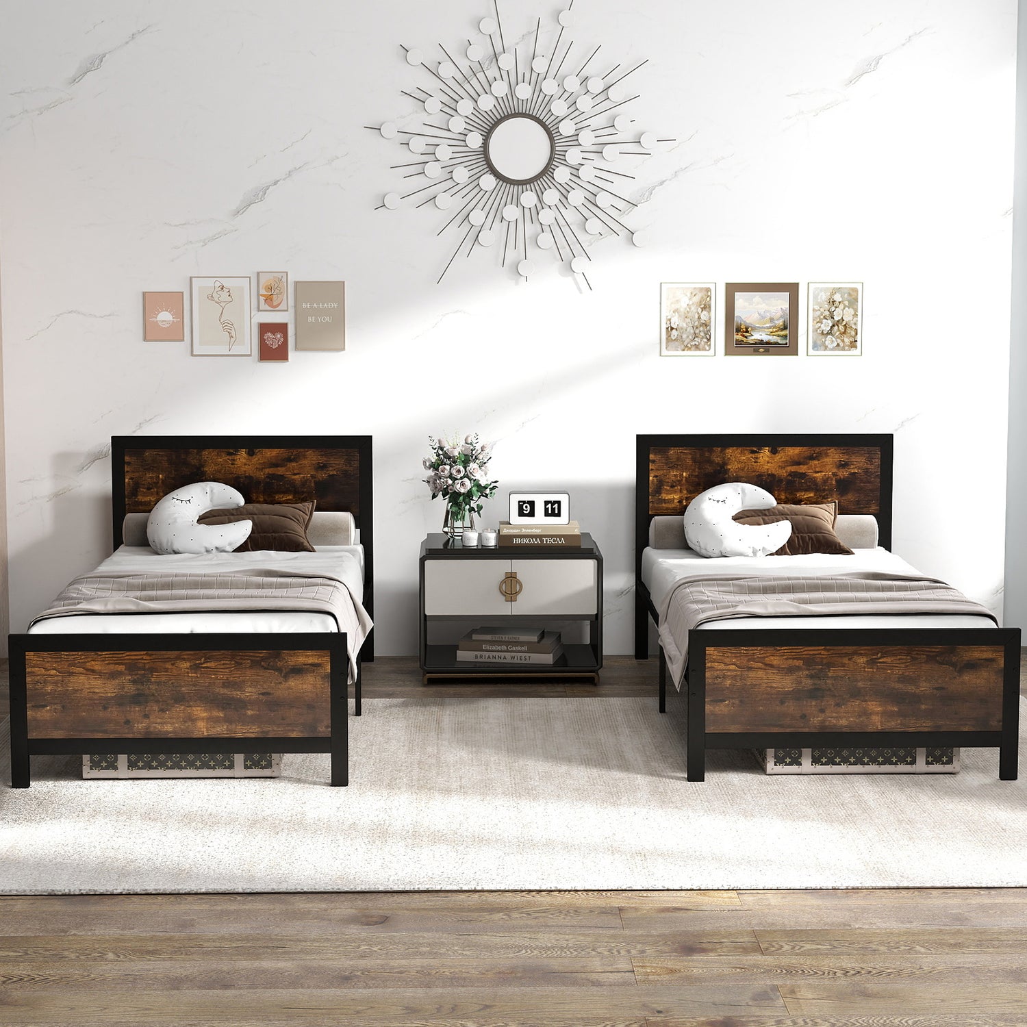 Metal Bed Frame with Headboard and Footboard
