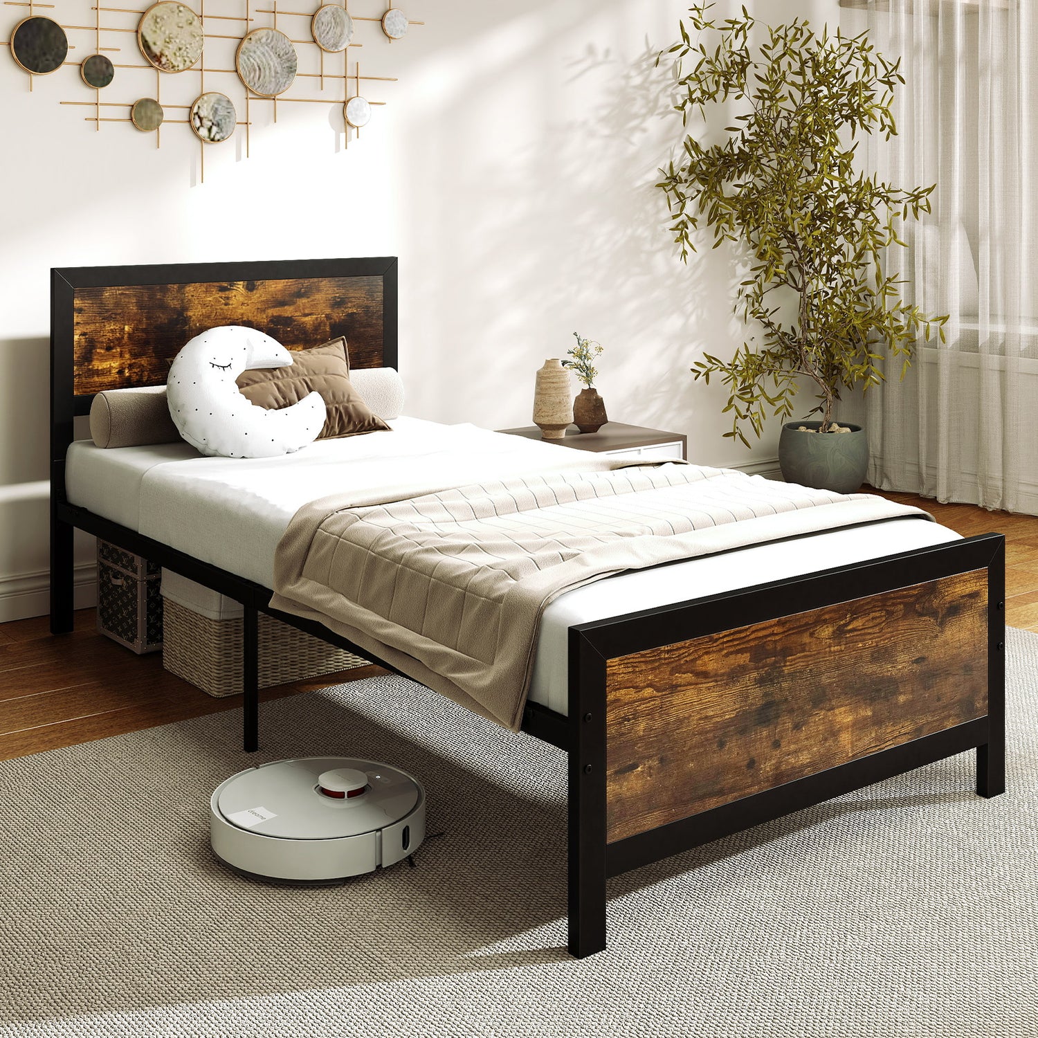 Metal Bed Frame with Headboard and Footboard