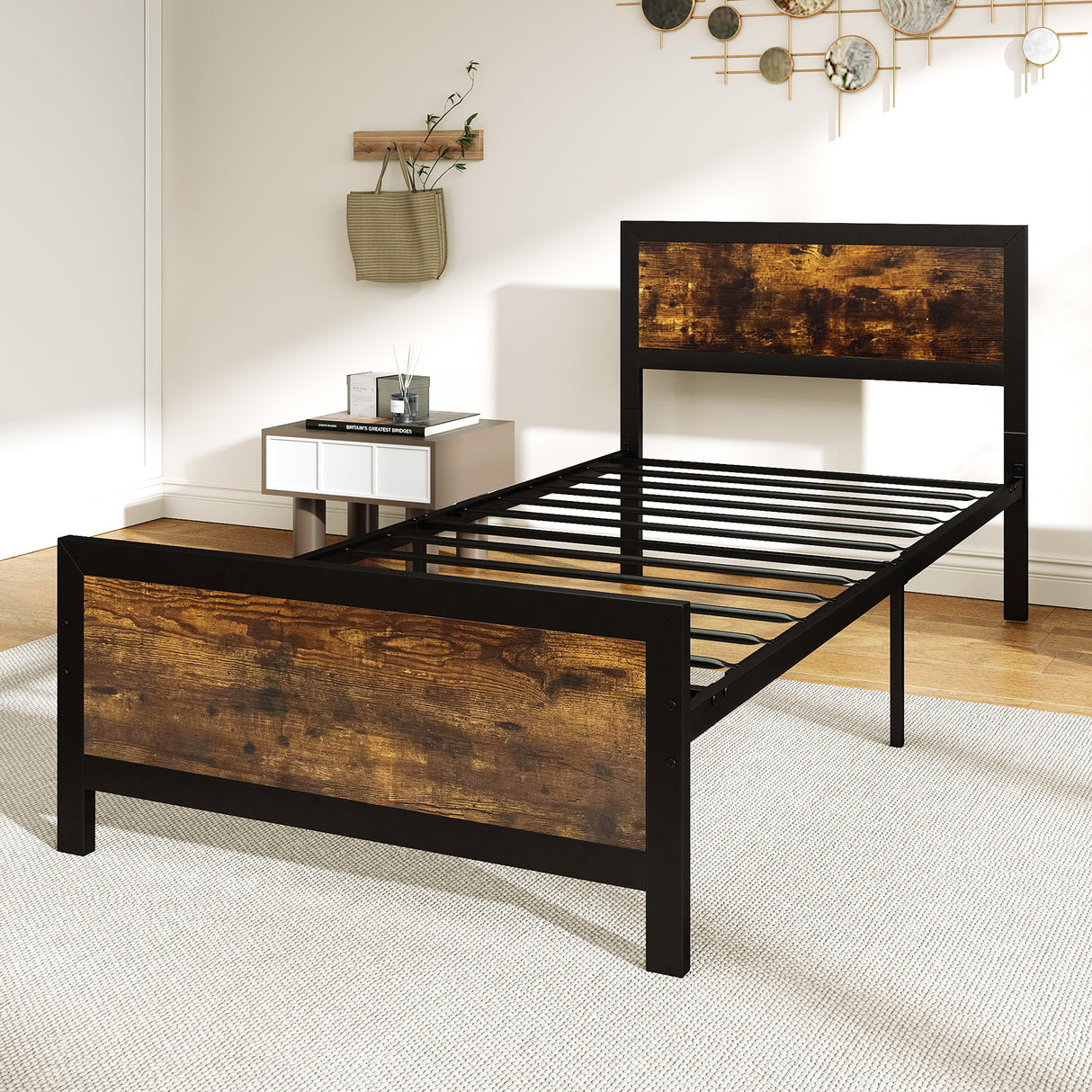 Metal Bed Frame with Headboard and Footboard