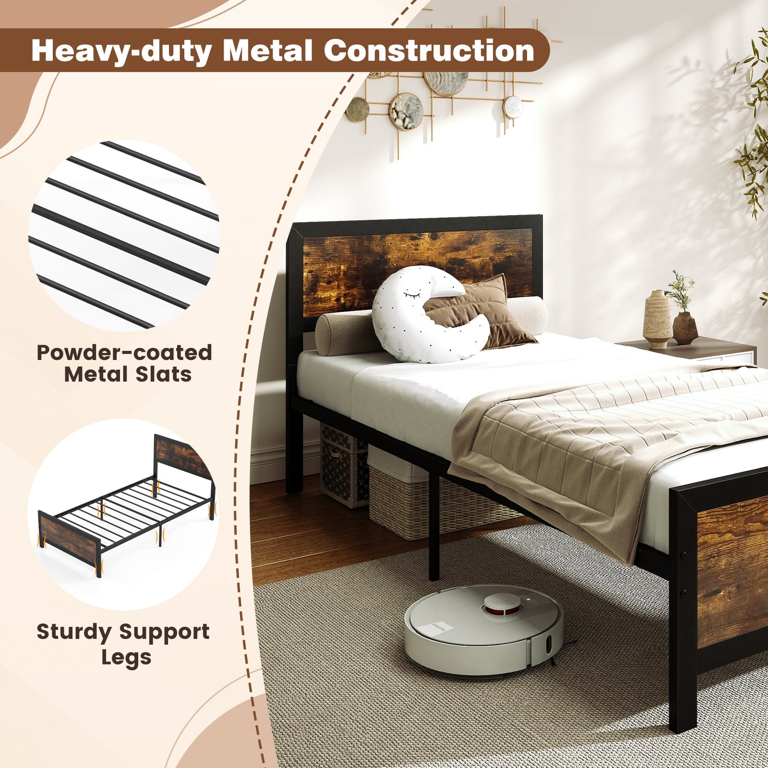 Metal Bed Frame with Headboard and Footboard