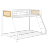 Metal Bunk Bed Twin Over Full with Full Length Safety Guardrail and Ramp Ladder