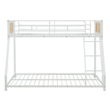Metal Bunk Bed Twin Over Full with Full Length Safety Guardrail and Ramp Ladder