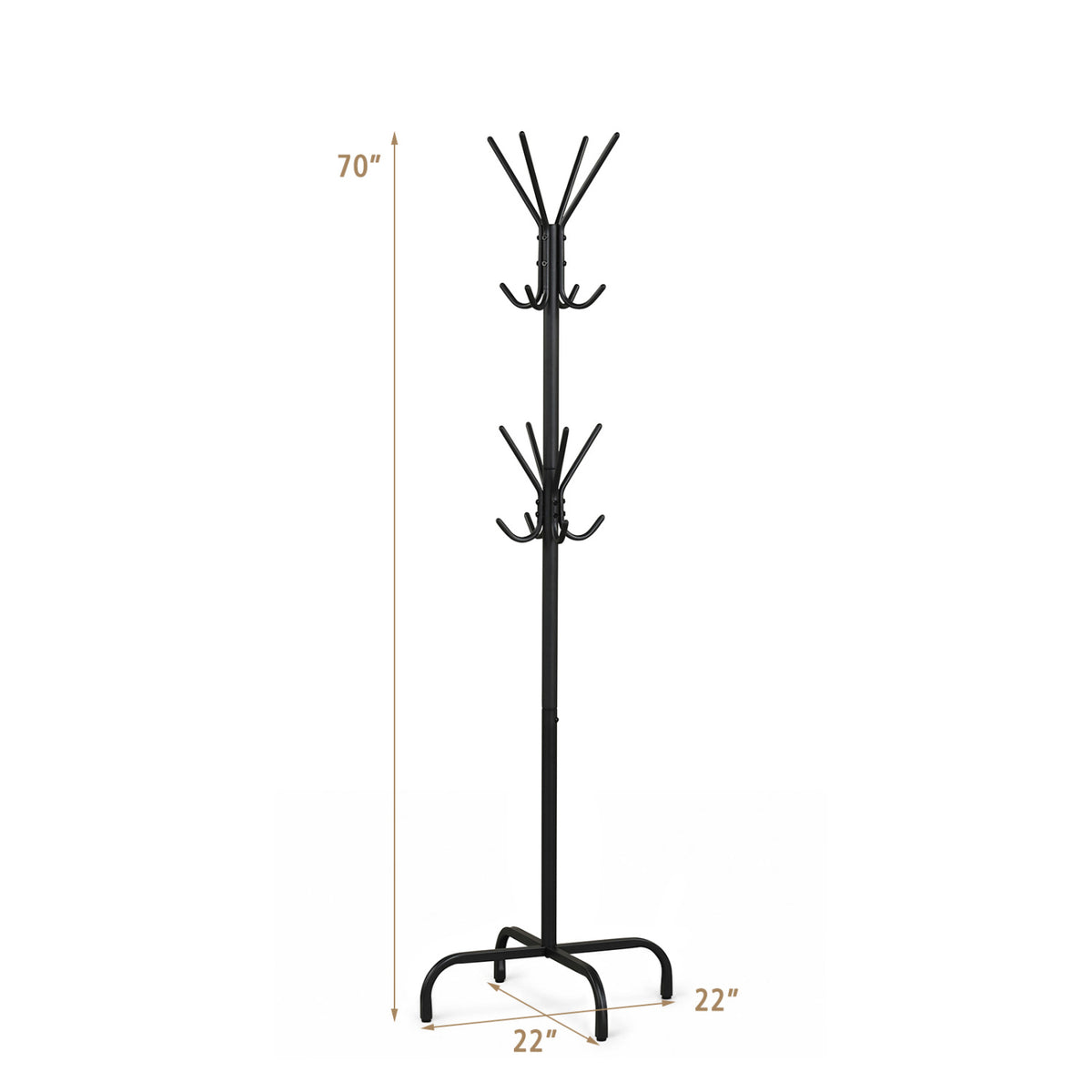Metal Coat Rack Freestanding with 16 Hooks and 4 Legs for Entryway Office Bedroom-Black