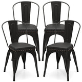 Metal Dining Chair Set of 4 Stackable Kitchen Chairs with Removable Backs and PU Leather Cushioned Seat-Black