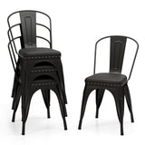 Metal Dining Chair Set of 4 Stackable Kitchen Chairs with Removable Backs and PU Leather Cushioned Seat-Black