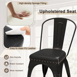 Metal Dining Chair Set of 4 Stackable Kitchen Chairs with Removable Backs and PU Leather Cushioned Seat-Black