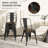 Metal Dining Chairs Set of 4 Tolix Style Stackable Kitchen Chairs with Wood Seat