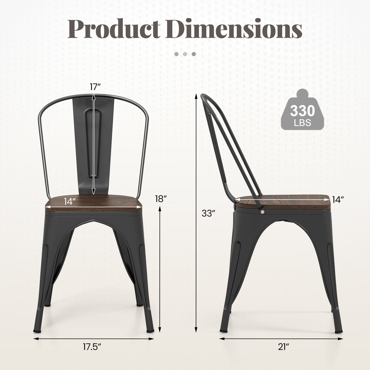 Metal Dining Chairs Set of 4 Tolix Style Stackable Kitchen Chairs with Wood Seat