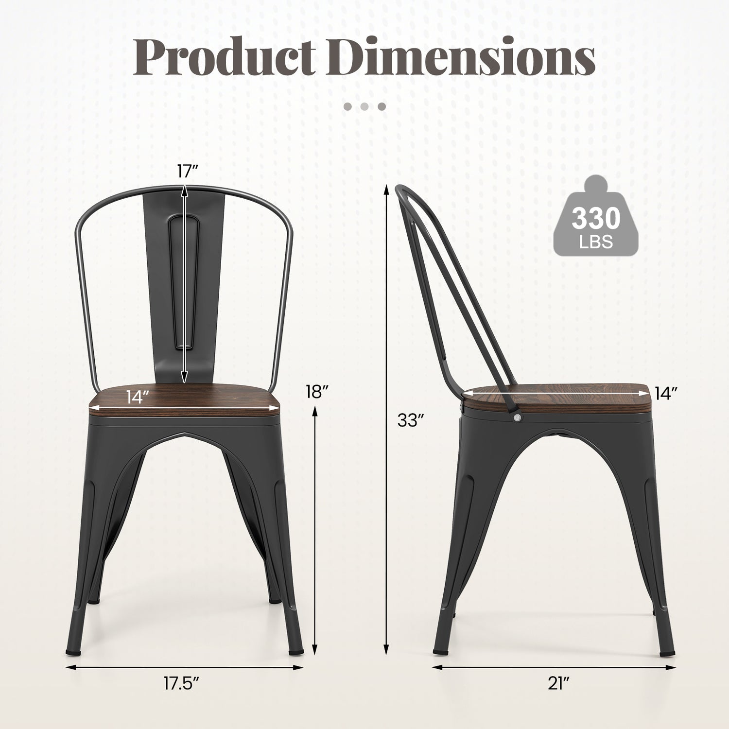 Metal Dining Chairs Set of 4 Tolix Style Stackable Kitchen Chairs with Wood Seat