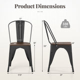 Metal Dining Chairs Set of 4 Tolix Style Stackable Kitchen Chairs with Wood Seat