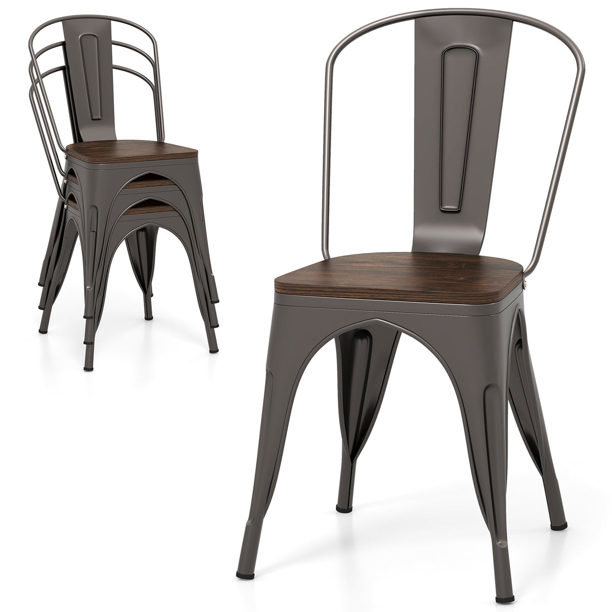 Metal Dining Chairs Set of 4 Tolix Style Stackable Kitchen Chairs with Wood Seat
