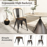 Metal Dining Chairs Set of 4 Tolix Style Stackable Kitchen Chairs with Wood Seat