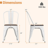 Metal Dining Chairs Set of 4 Stackable Kitchen Side Chairs with Wood Seat and Detachable High Backrest-White