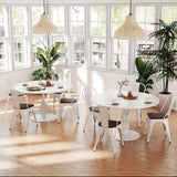 Metal Dining Chairs Set of 4 Stackable Kitchen Side Chairs with Wood Seat and Detachable High Backrest-White