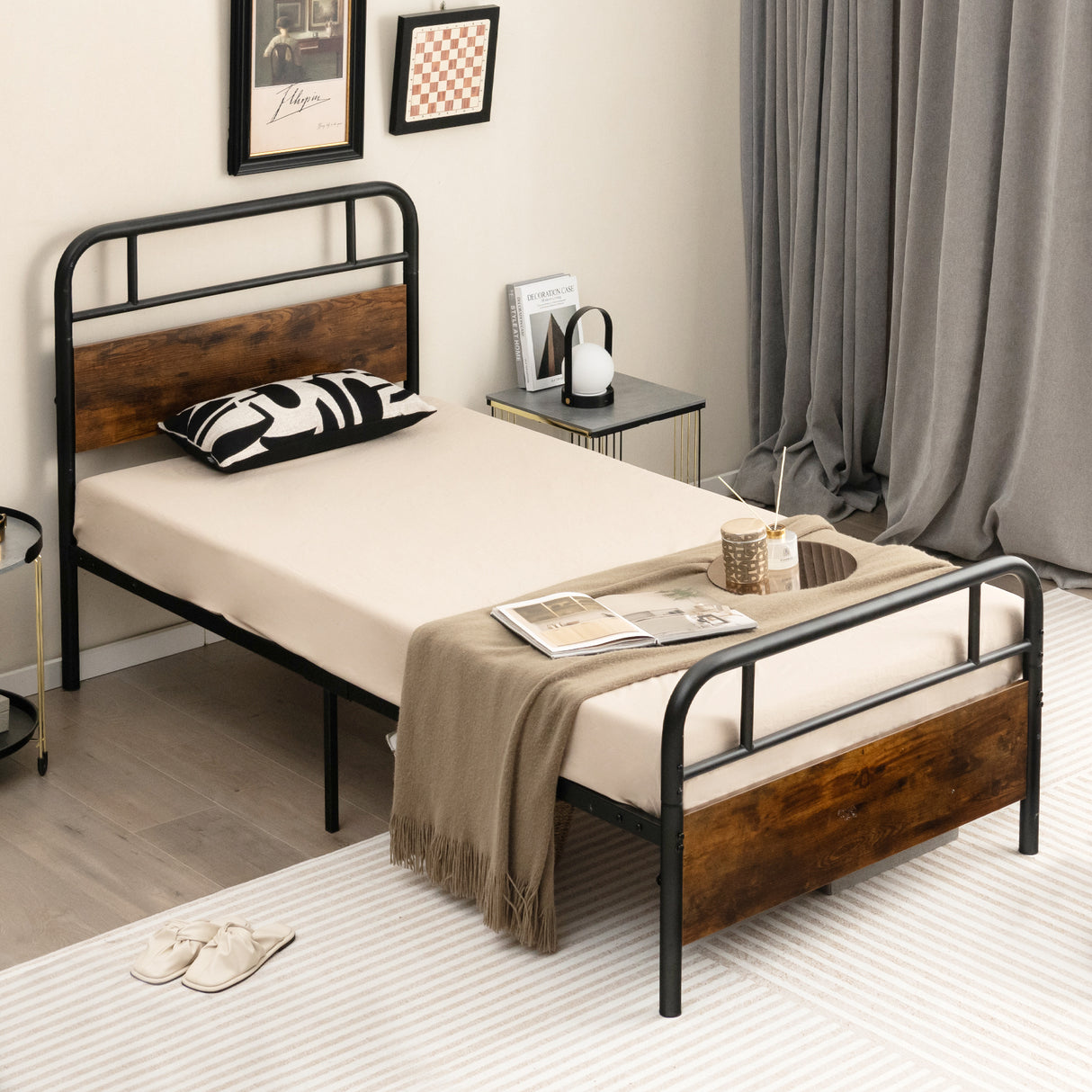 Twin/Full/Queen Size Bed Frame with Industrial Headboard
