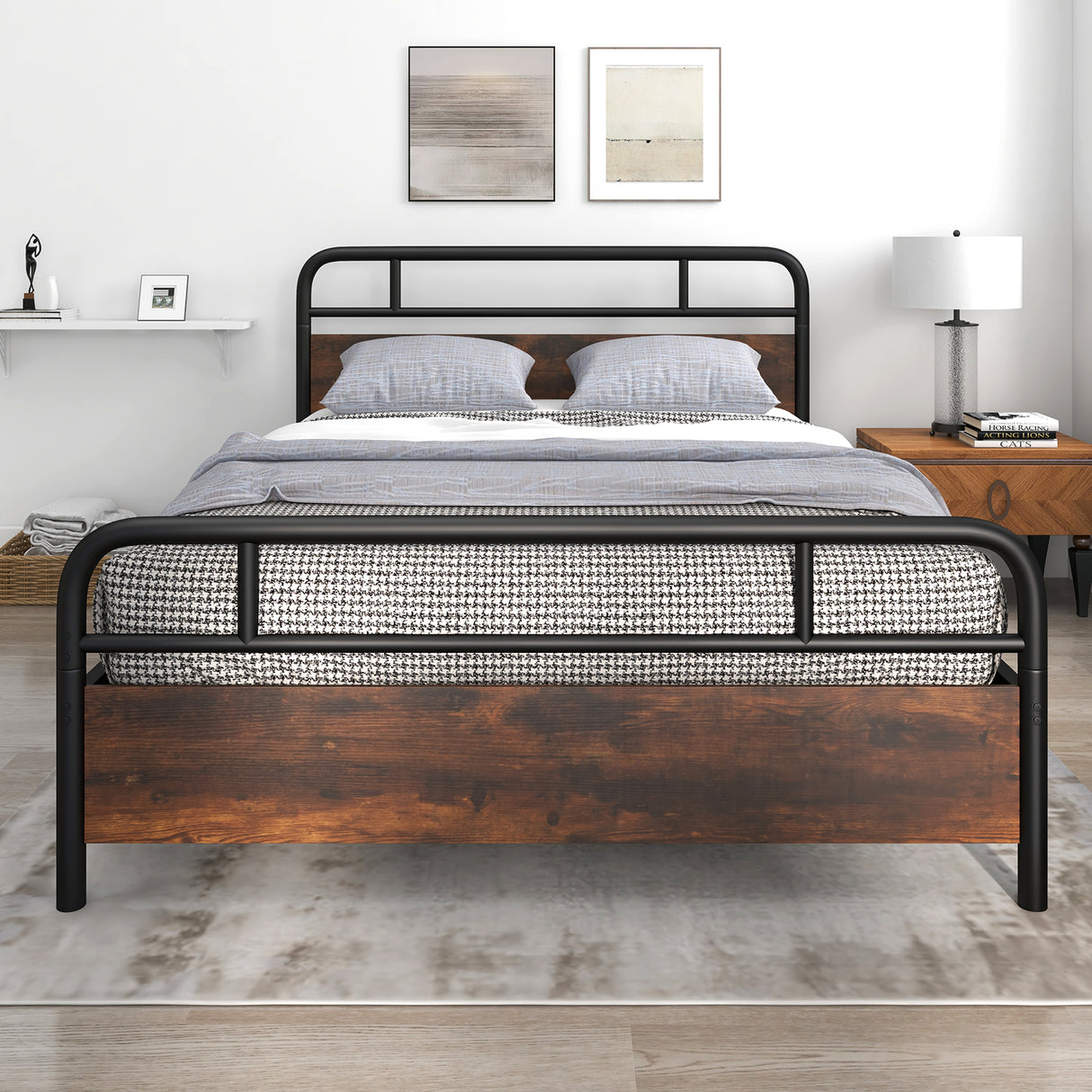 Twin/Full/Queen Size Bed Frame with Industrial Headboard