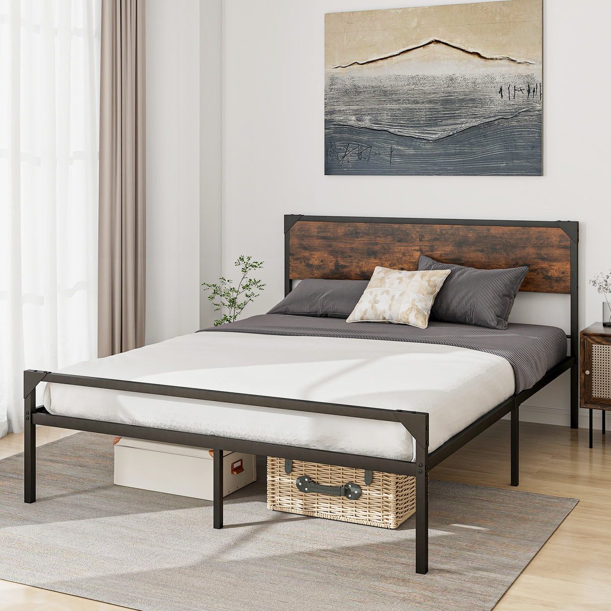Platform Full/Queen Bed with Rustic Headboard and Footboard
