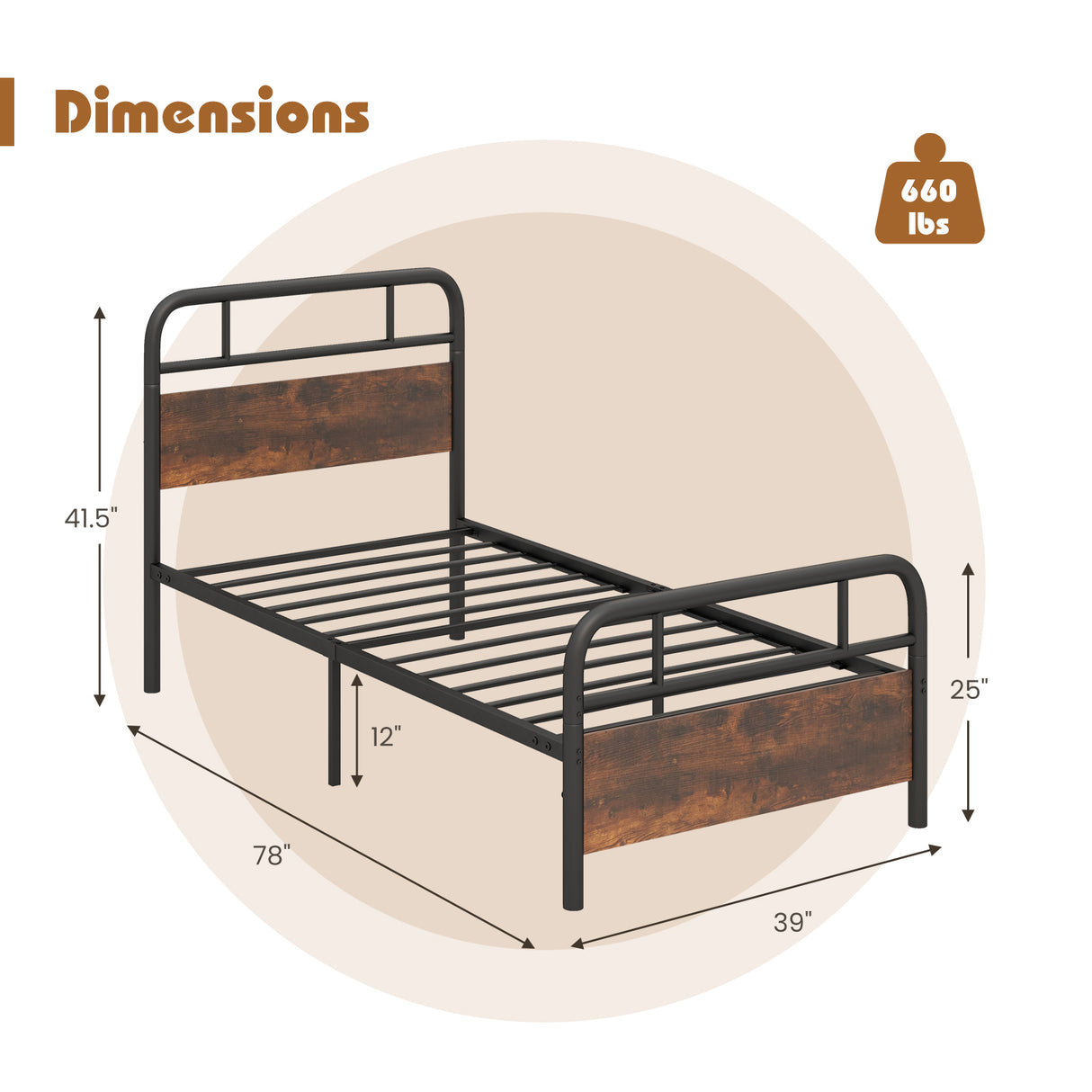 Twin/Full/Queen Size Bed Frame with Industrial Headboard