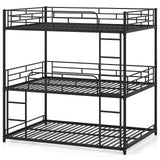 Metal Triple Bunk Bed with Safety Guardrails and 2 Ladders-Black