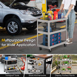 3-Tier Metal Utility Cart Trolley Tool with Flat Handle and 2 Lockable Universal Wheels