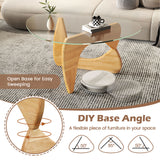 Triangle Coffee Table with Tempered Glass Top and Adjustable Rubber Wood Base