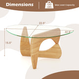 Triangle Coffee Table with Tempered Glass Top and Adjustable Rubber Wood Base