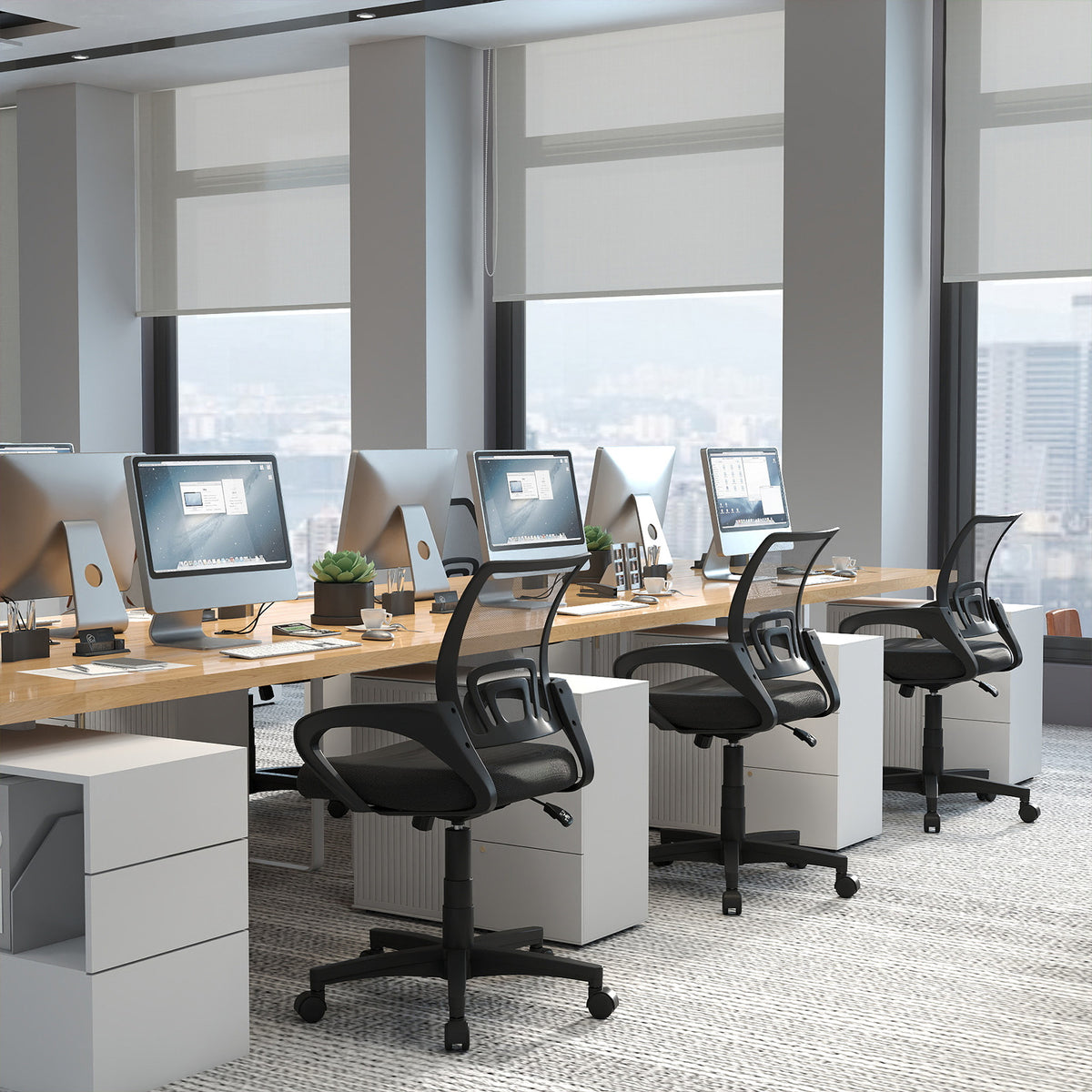 Mid-Back Mesh Office Chair Ergonomic Computer Chair with Lumbar Support-Black