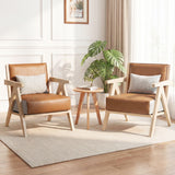 Mid-Century Modern Accent Chair Artificial Leather Sofa Chair with Rubber Wood Frame