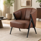 Mid Century Modern Accent Chair with Curved Backrest and Wide Seat Comfy Armchair-Brown
