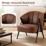 Mid Century Modern Accent Chair with Curved Backrest and Wide Seat Comfy Armchair-Brown
