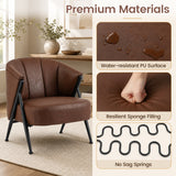 Mid Century Modern Accent Chair with Curved Backrest and Wide Seat Comfy Armchair-Brown