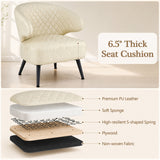 Mid Century Modern Accent Chair Comfy PU Leather Upholstered Armchair-White