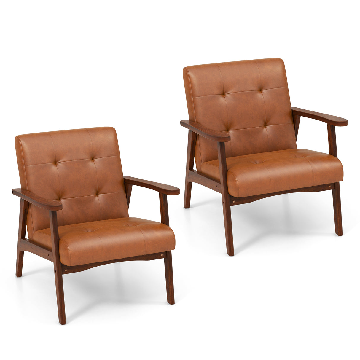 Mid Century Modern Accent Chair with Solid Rubber Wood Frame and Leather Cover