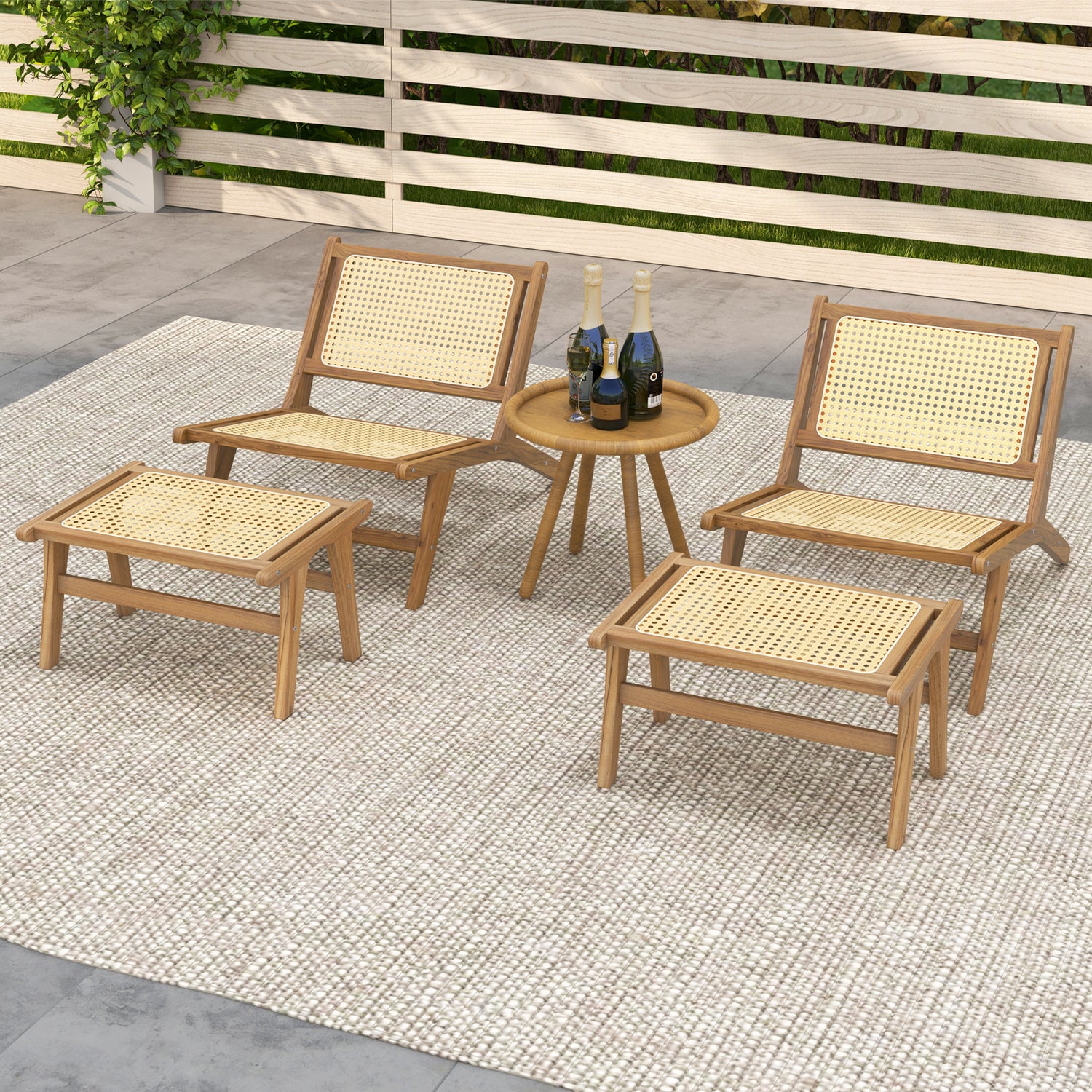 Mid Century Modern Accent Chair Farmhouse Handwoven Rattan Chair with Ottoman