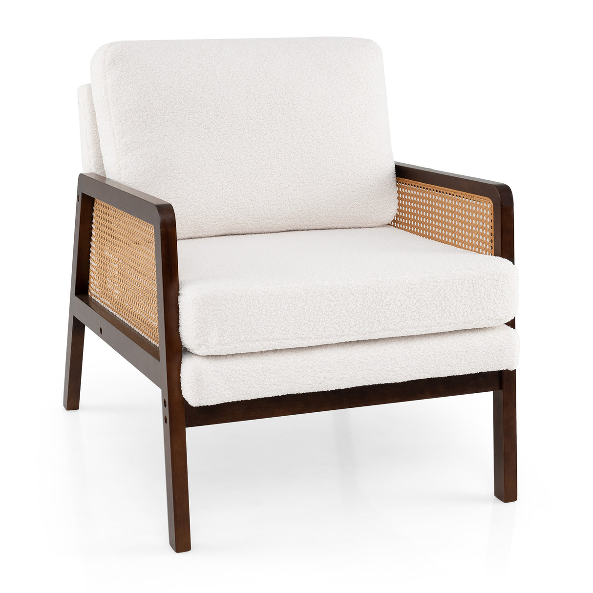 Mid Century Modern Accent Chair with Rattan Arms and Cushion