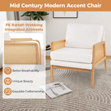 Mid Century Modern Accent Chair with Rattan Arms and Cushion