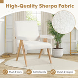 Mid Century Modern Accent Chair with Rubber Wood Frame and Padded Armrests-White